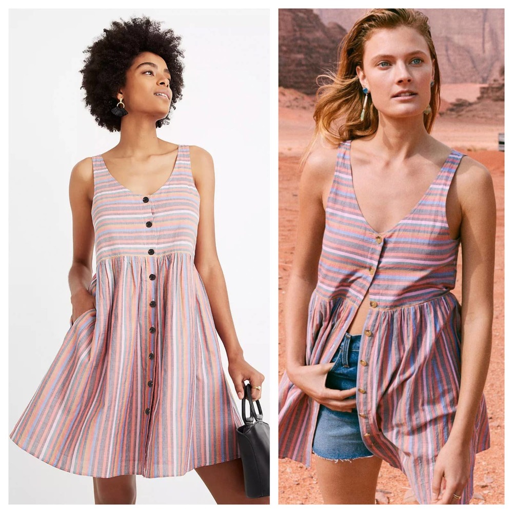 Madewell Blogger Favorite Scoopneck Tank Shirt Dress in Rainbow Stripe